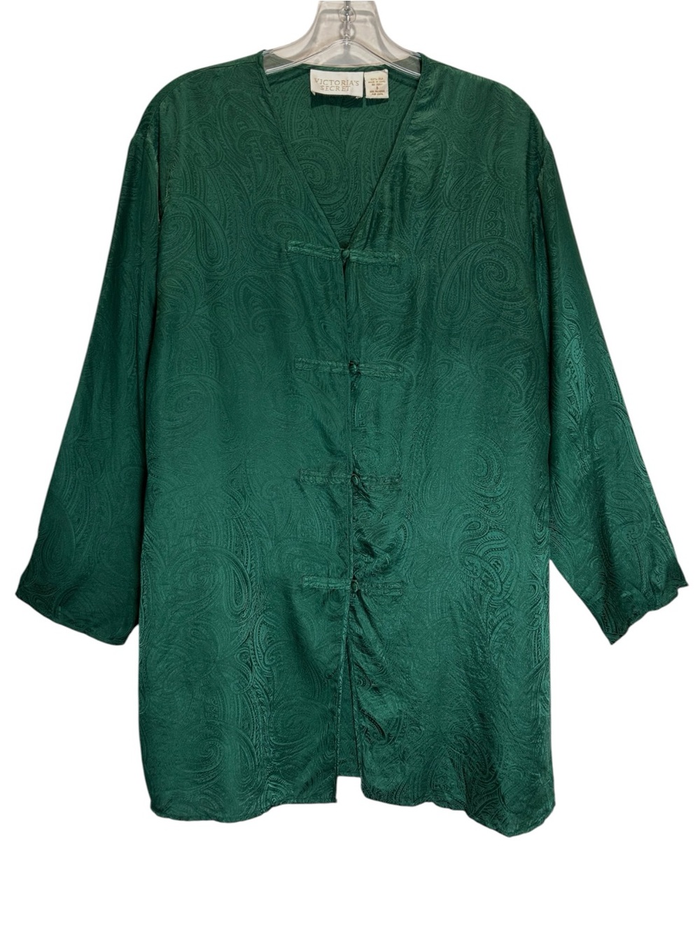 VTG Victoria’s Secret Gold Label Emerald Green Silk Paisley Nightshirt - Large